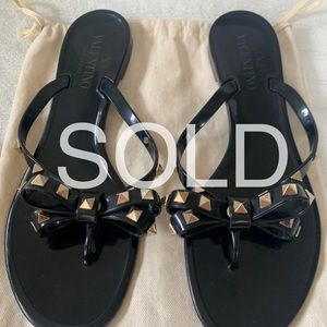 SOLD! Valentino - Black Rockstud Pvc Flat Sandals